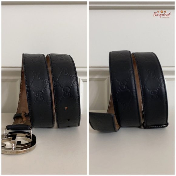 Authentic Gucci Black Guccissima Leather Silver Interlocking G Buckle Belt 95/38 - Picture 8 of 13
